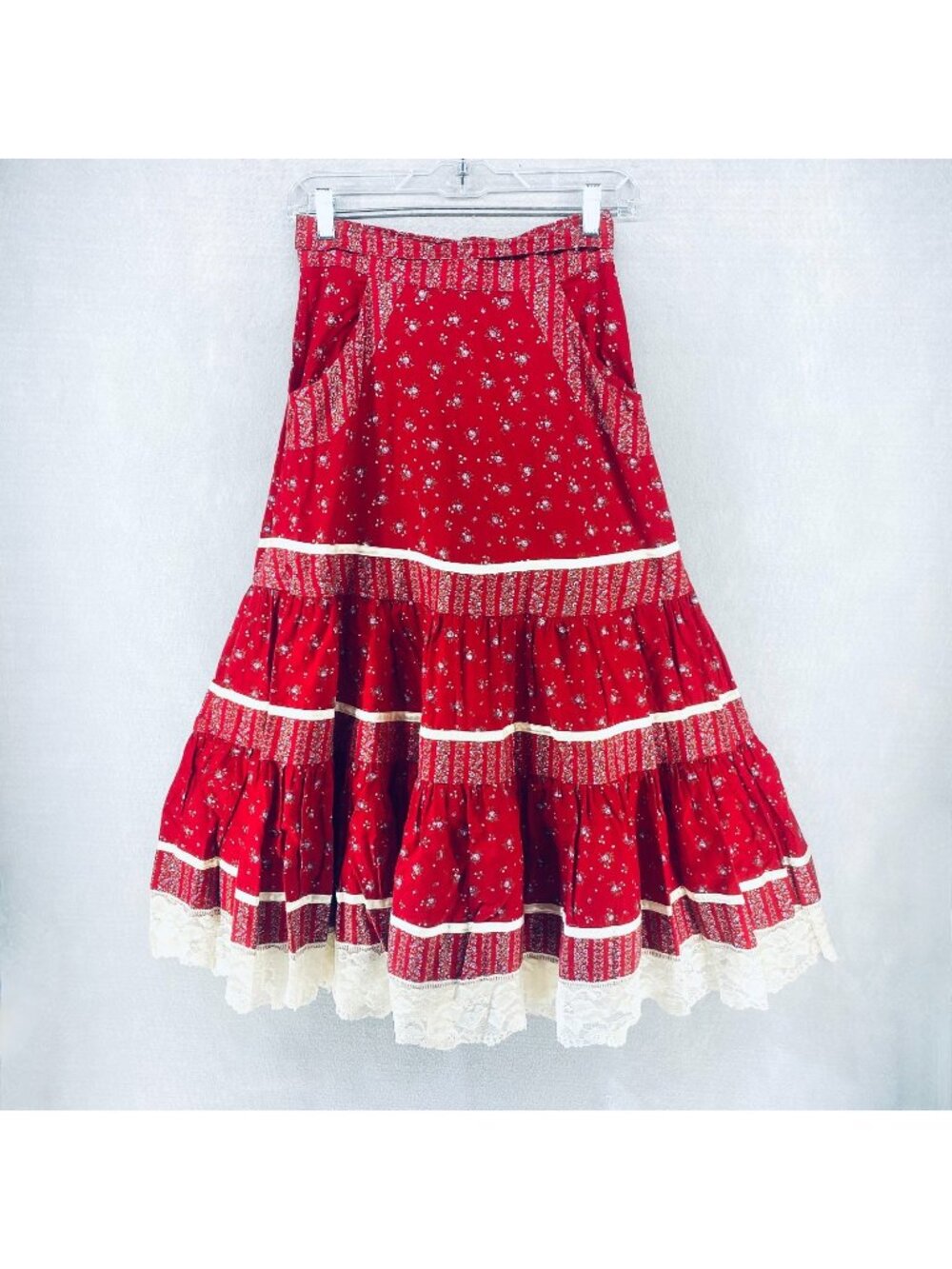 Vintage Jessica Mcclintock Gunne Sax Skirt Womens 4 Red Cotton Cottage Maxi